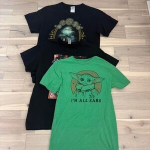 3 Gildan black and green Star Wars Baby Yoda shirts #babyyoda Sz med woman's